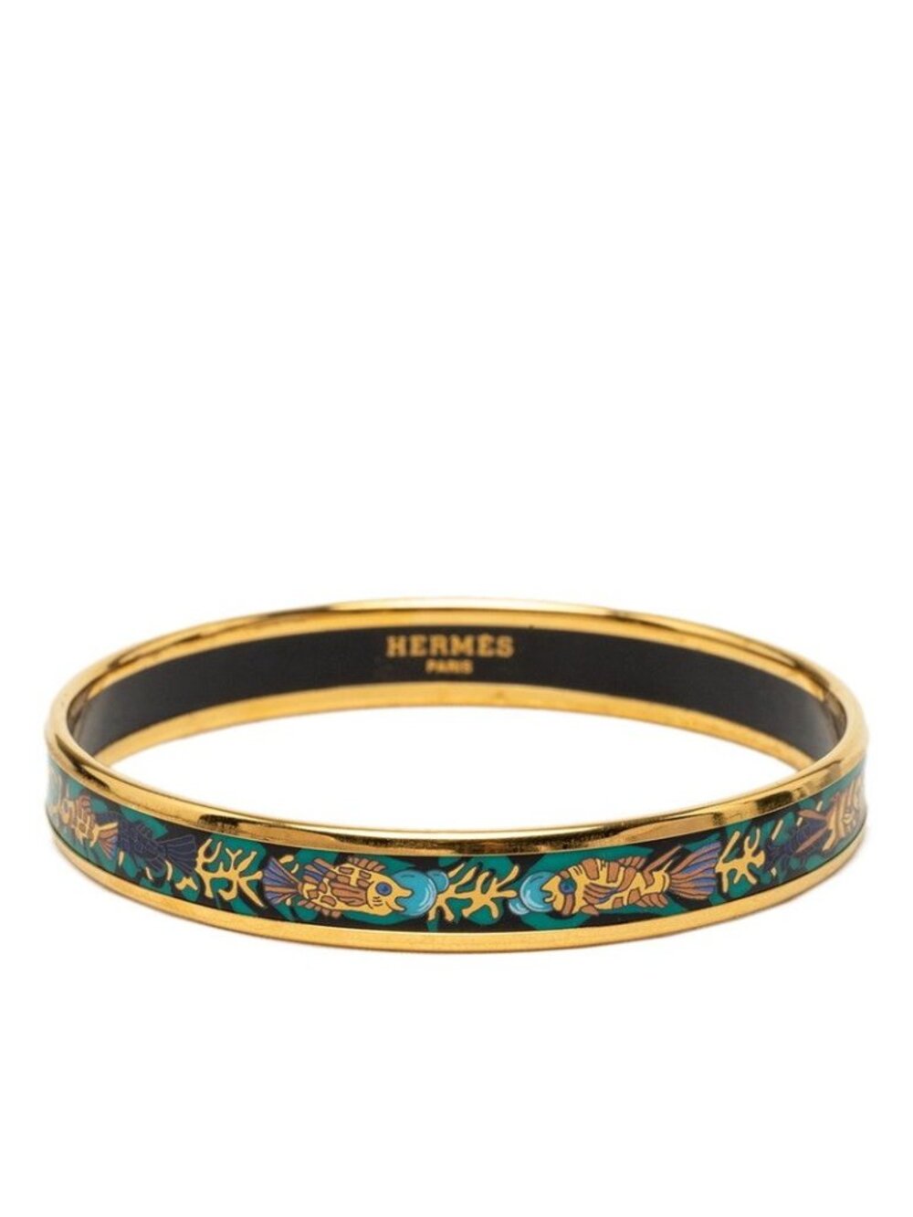 Hermes Enamel PM Cloisonne Bangle Gold Plated Bracelet